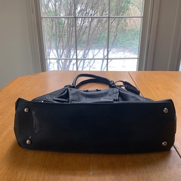 Nine‎ West Satchel Black Leather Purse Bag Pockets Lined Zip Handbag, Medium - Picture 7 of 11